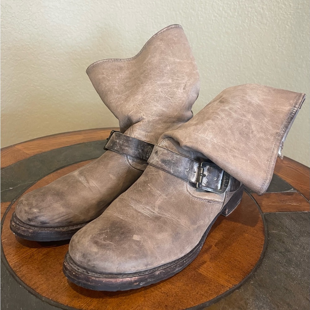 Frye Tan Heeled Boots with Ankle Strap